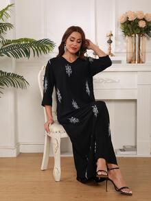 In Đồ họa Cổ v Đầm Tunic - màu đen - Xem 11