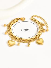 歐美風格時尚雙層愛心設計不銹鋼手環適合女士,流行和精美手掌首飾配件 - 金黃色 - 查看 5