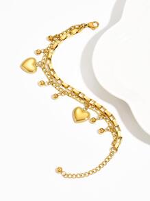 歐美風格時尚雙層愛心設計不銹鋼手環適合女士,流行和精美手掌首飾配件 - 金黃色 - 查看 4