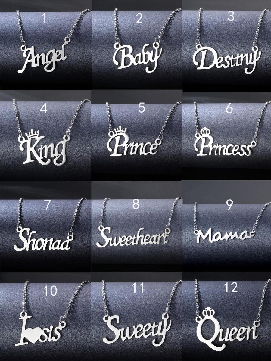 1 chiếc dây chuyền khắc tên bằng thép không gỉ dành cho nữ, có thể khắc chữ cái theo yêu cầu. - Bạc - Xem 1