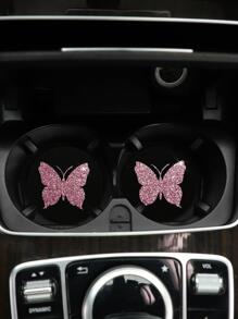 MEIKAXIU 2 piezas Posavasos de coche brillante con patrón de mariposa - Rosa Pálido - Ver 3