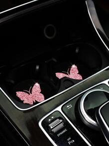 MEIKAXIU 2 piezas Posavasos de coche brillante con patrón de mariposa - Rosa Pálido - Ver 4