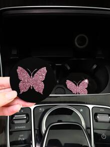 MEIKAXIU 2 piezas Posavasos de coche brillante con patrón de mariposa - Rosa Pálido - Ver 2