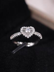 CVNANA 1 件新款心形锆石订婚/结婚戒指，情人节礼物，女士珠宝，生日礼物，不含礼盒 - 銀色 - 查看 2