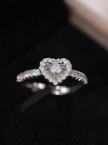 CVNANA 1 件新款心形锆石订婚/结婚戒指，情人节礼物，女士珠宝，生日礼物，不含礼盒 - 銀色 - 查看 1