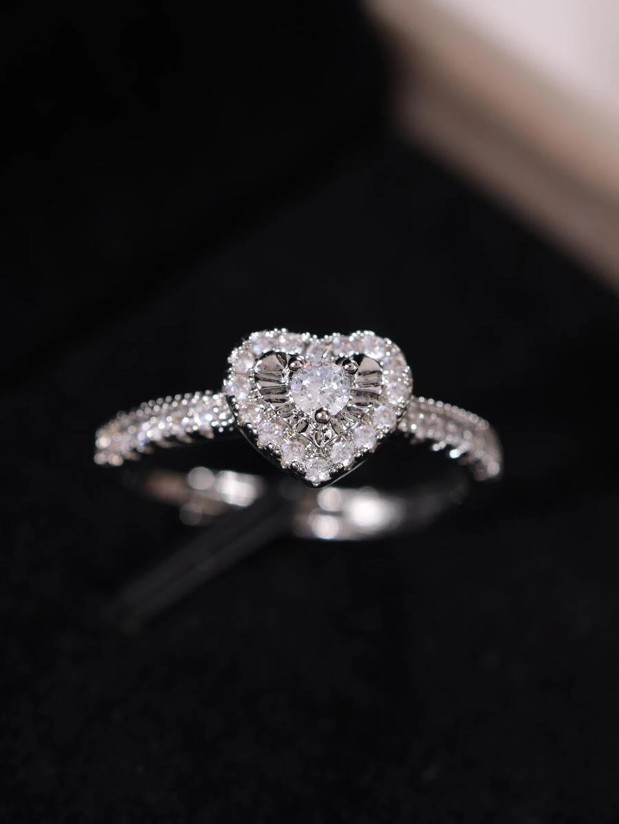 CVNANA 1 件新款心形锆石订婚/结婚戒指，情人节礼物，女士珠宝，生日礼物，不含礼盒 - 銀色 - 查看 1