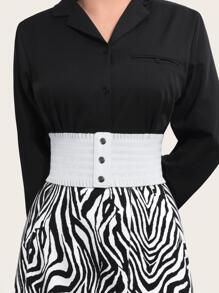 1 件女士简约宽腰带，带松紧带和纽扣，欧式风格 - 白色 - 查看 1