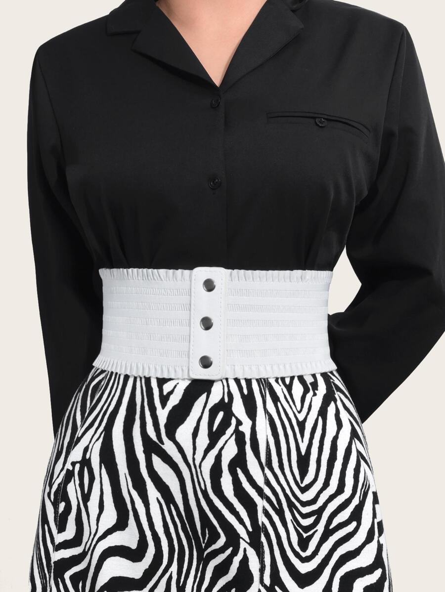 1 件女士简约宽腰带，带松紧带和纽扣，欧式风格 - 白色 - 查看 1