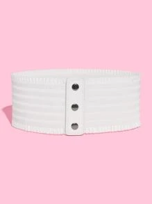 1 件女士简约宽腰带，带松紧带和纽扣，欧式风格 - 白色 - 查看 5