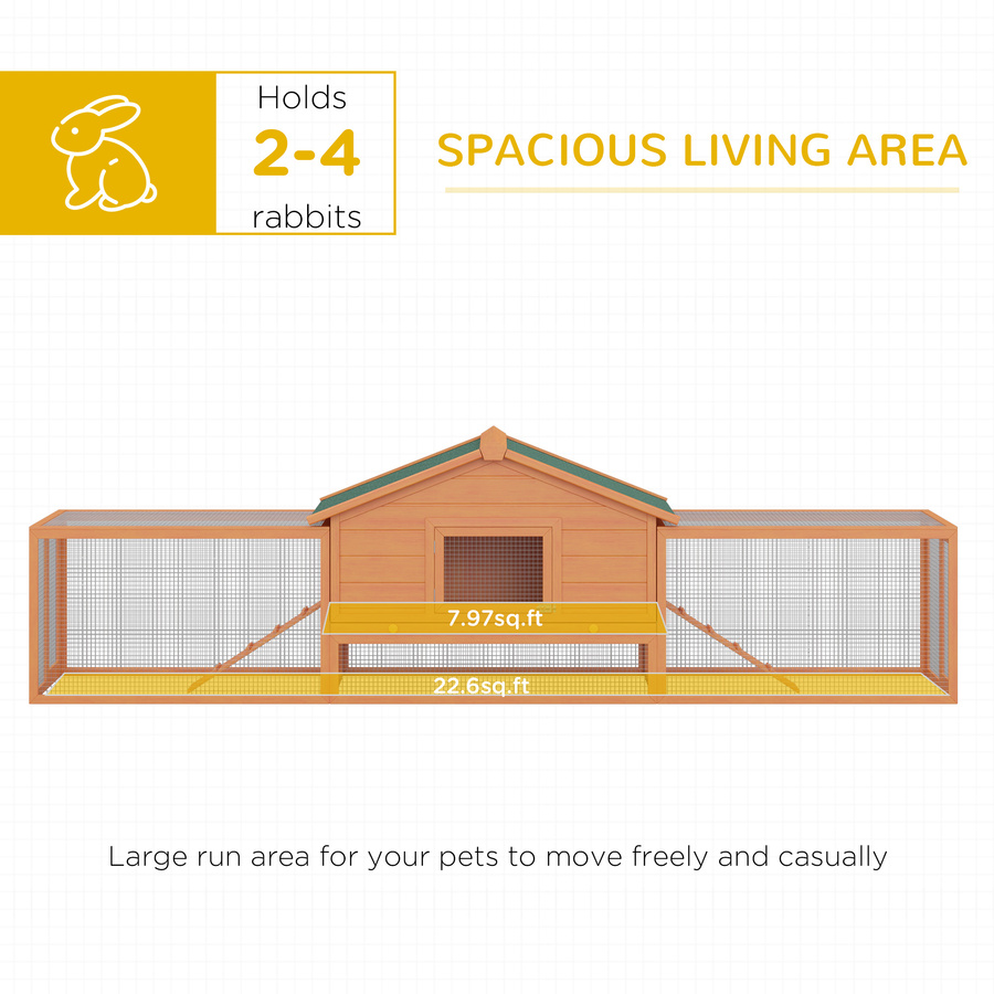 PawHut 122" Large Wooden Rabbit Hutch Bunny Hutch 2Story Pet House