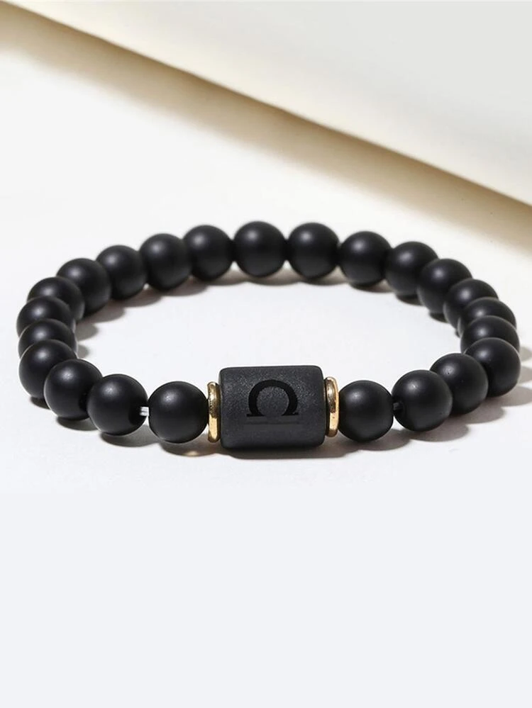 1pc Elastic Black Matte Beaded Bracelet With 12 Zodiac Signs - Black - View 5
