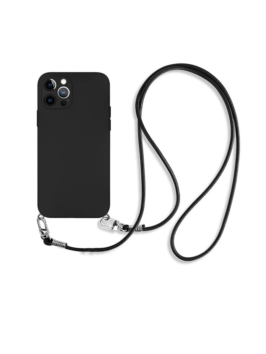 斜挎皮绳防震软壳保护套，兼容、小米、华为、三星S23等机型，女士款，国际版，非国内版 - 黑色 - 查看 1