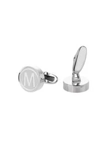 1雙不銹鋼個性化最初袖扣,完美適用於正式場合,理想適用於畢業季節,成年人禮品,和父親節,袖珍的,時髦,和多用途 - 銀色 - 查看 2