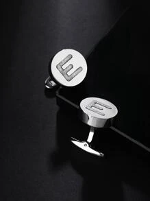 1雙不銹鋼個性化最初袖扣,完美適用於正式場合,理想適用於畢業季節,成年人禮品,和父親節,袖珍的,時髦,和多用途 - 銀色 - 查看 7