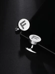 1雙不銹鋼個性化最初袖扣,完美適用於正式場合,理想適用於畢業季節,成年人禮品,和父親節,袖珍的,時髦,和多用途 - 銀色 - 查看 10