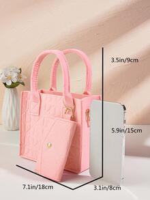 粉色的毛氈愛心圖案手提包帶零錢包 - 粉色 - 查看 2