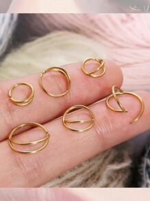 DAILI 6pcs/Set Nose Ring Minimalist Double Nose Ring For Single Piercing For Women For Body Decoration - Yellow Gold - View 3