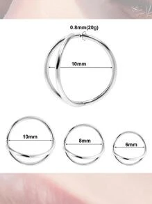 DAILI Bộ 6 khuyên mũi tối giản, khuyên mũi đôi cho một lỗ xỏ mũi, dành cho nữ, dùng để trang trí cơ thể. - Bạc - Xem 3