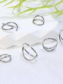 DAILI Bộ 6 khuyên mũi tối giản, khuyên mũi đôi cho một lỗ xỏ mũi, dành cho nữ, dùng để trang trí cơ thể. - Bạc - Xem 5