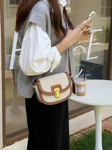 New Color-Block Saddle Bag Shoulder Crossbody Bag, Vintage Style Versatile Underarm Small Bag