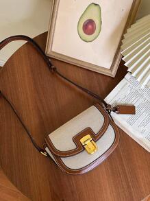 New Color-Block Saddle Bag Shoulder Crossbody Bag, Vintage Style Versatile Underarm Small Bag