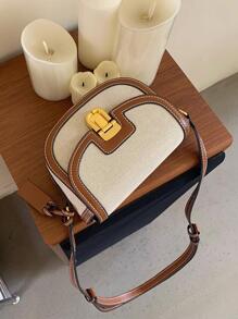 New Color-Block Saddle Bag Shoulder Crossbody Bag, Vintage Style Versatile Underarm Small Bag