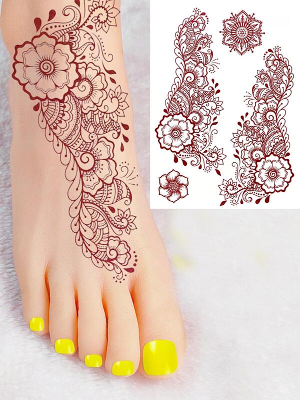 1sheet Temporary Tattoo Sticker With Flower Pattern For Feet SHEIN USA