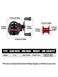 1个轻型路亚卷线器，12磁力刹车系统，7.2:1齿轮比，最大刹车力8公斤，加长手柄 - 彩色 - 查看 4