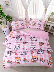 3pcs Cartoon Pattern Duvet Cover Set (1 Duvet Cover And 2 Pillowcases) Modern Home Textile Bedding Set - Multicolor - View 5