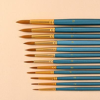 opeth 12pcs/Box Blue Round Tip Oil Paint Brushes Back To School