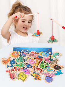 31入組木頭磁性垂釣玩具套裝,教育性腦筋急轉彎遊戲適用於兒童&父母 - 彩色 - 查看 1