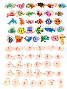 31入組木頭磁性垂釣玩具套裝,教育性腦筋急轉彎遊戲適用於兒童&父母 - 彩色 - 查看 3