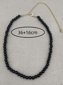 Minimalist Beaded Necklace - Black - View 2