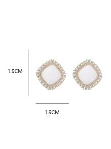 1pair Geometric Cat's Eye Stone Stud Earrings With Elegant Style