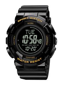 Skmei 1入組兒童TPR聚氨酯帶防水日曆鬧鈴圓形錶盤數字手錶適用於日常生活 - 金色 - 查看 2