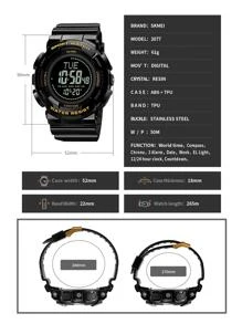 Skmei 1入組兒童TPR聚氨酯帶防水日曆鬧鈴圓形錶盤數字手錶適用於日常生活 - 金色 - 查看 8