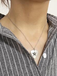 1 PC Thời Trang Unisex Retro Giọt Nước, Pentagram Và Đầu Lâu Mặt Dây Chuyền Vòng Cổ Dựa Trên Phong Cách Âu Mỹ - Màu Bạc Cổ - Xem 2