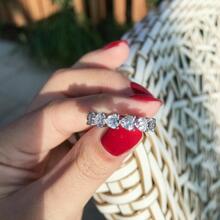 1個女士心形全永恆圍邊4x4mm華麗鋯寶石婚戒,925純銀訂婚婚戒結婚戒指珠寶禮物新娘珠寶 - 銀色 - 查看 3