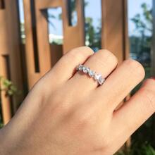 1個女士心形全永恆圍邊4x4mm華麗鋯寶石婚戒,925純銀訂婚婚戒結婚戒指珠寶禮物新娘珠寶 - 銀色 - 查看 5