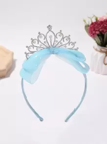 1pc Girls Rhinestone & Faux Pearl Crown & Bow Decor Glamorous Headband For Party - Blue - View 4