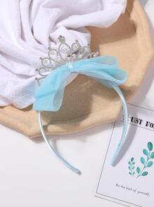 1pc Girls Rhinestone & Faux Pearl Crown & Bow Decor Glamorous Headband For Party - Blue - View 7