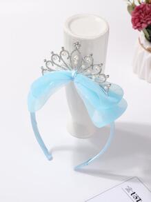 1pc Girls Rhinestone & Faux Pearl Crown & Bow Decor Glamorous Headband For Party - Blue - View 5