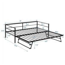 MERAX Twin Size Metal Daybed With Adjustable Trundle, Pop Up Trundle - Black - View 3