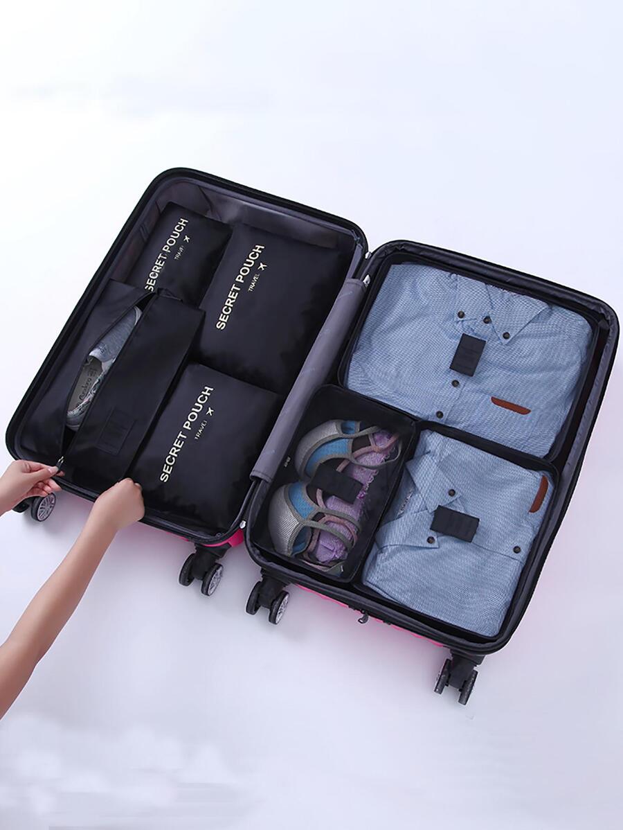 7 件套旅行收纳袋套装，用于衣物整理收纳袋衣柜手提箱袋旅行收纳袋学校用品房间装饰卧室装饰宿舍必备品学生老师旅行必备品旅行背包旅行包行李箱旅行装备返校搬家袋收纳袋 - 黑色 - 查看 1