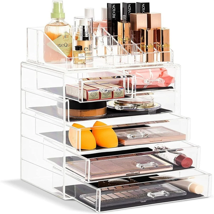 Acrylic Cosmetics Makeup and Jewelry Storage Organizer Case Display with Drawers - 無色 - 查看 1