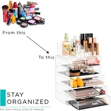 Acrylic Cosmetics Makeup and Jewelry Storage Organizer Case Display with Drawers - 無色 - 查看 7