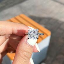 1入組3克拉軟墊切方晶鋯石訂婚戒指適合女士925純銀9x9mm5A方晶鋯石結婚紀念日定情戒指首飾類禮物為她 - 白色 - 查看 3