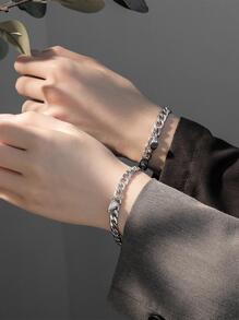 2入組新潮簡單寒冷浪漫心磁吸情侶手鏈約會禮物 - 銀色 - 查看 4