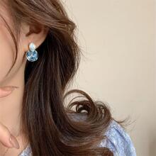 圆形吊坠耳环 - 藍色 - 查看 5