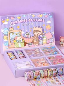 1 Juego de Caja de Regalo con Pegatinas - Caja de Regalo con Cinta Adhesiva, Pegatinas de Chicas, Artículos de Scrapbooking, Vuelta al Colegio, Útiles Escolares - Morado - Ver 1